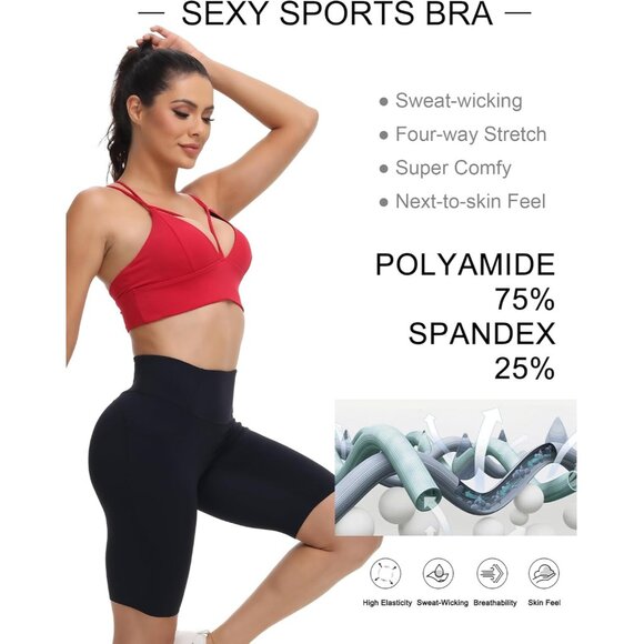 Women's Red Strappy Bralettes Pull-on Sports Bra Rave Top Festival Outfits - Picture 5 of 9